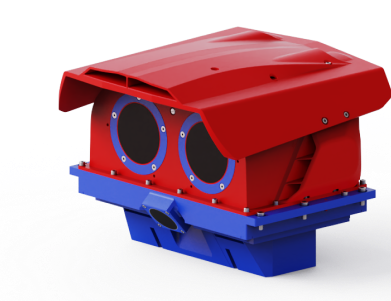 A red and blue box with a blue lid.