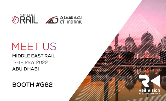 A banner with the words meet us at the rail exhibition in dubai.